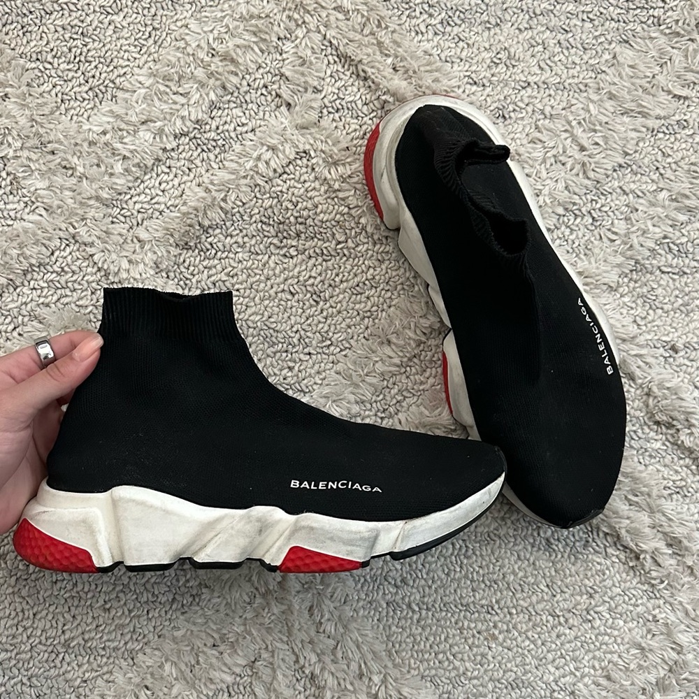 Balenciaga Black and Red Speed Trainers